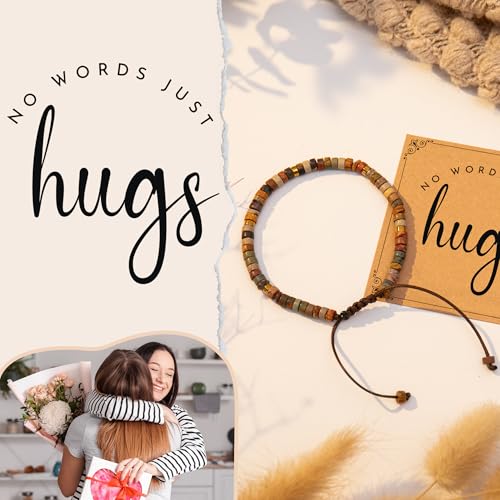 Inspirational Gifts Bracelets for Women: Mothers Day Birthday Gifts for Mom Women Friends Sister - Healing Natural Stone Beads Bracelets Thinking of you Get Well Soon Gift for Women - color: A-E JASPER STONE-HUGS