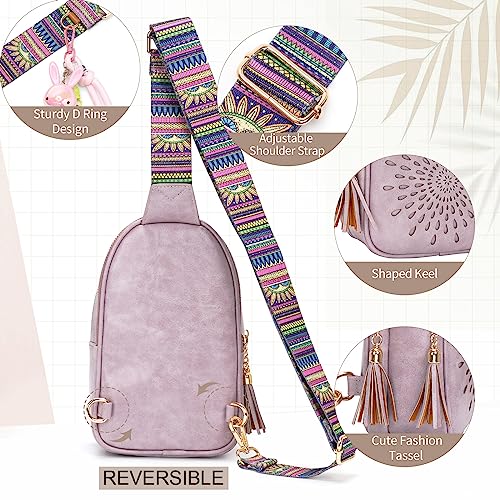 APHISON Small Sling Bag Fanny Packs Cell Phone Purse Vegan Leather Crossbody Bags for Women Chest Bag with Adjustable Strap Purple - color: 06-purple