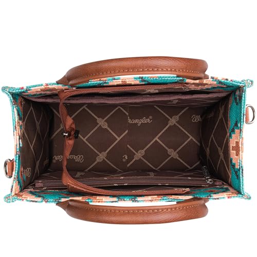 Wrangler Tote Bag for Women Western Purse and Aztec Satchel Handbag - color: Angel Diamond Teal Blue (Guitar Strap)