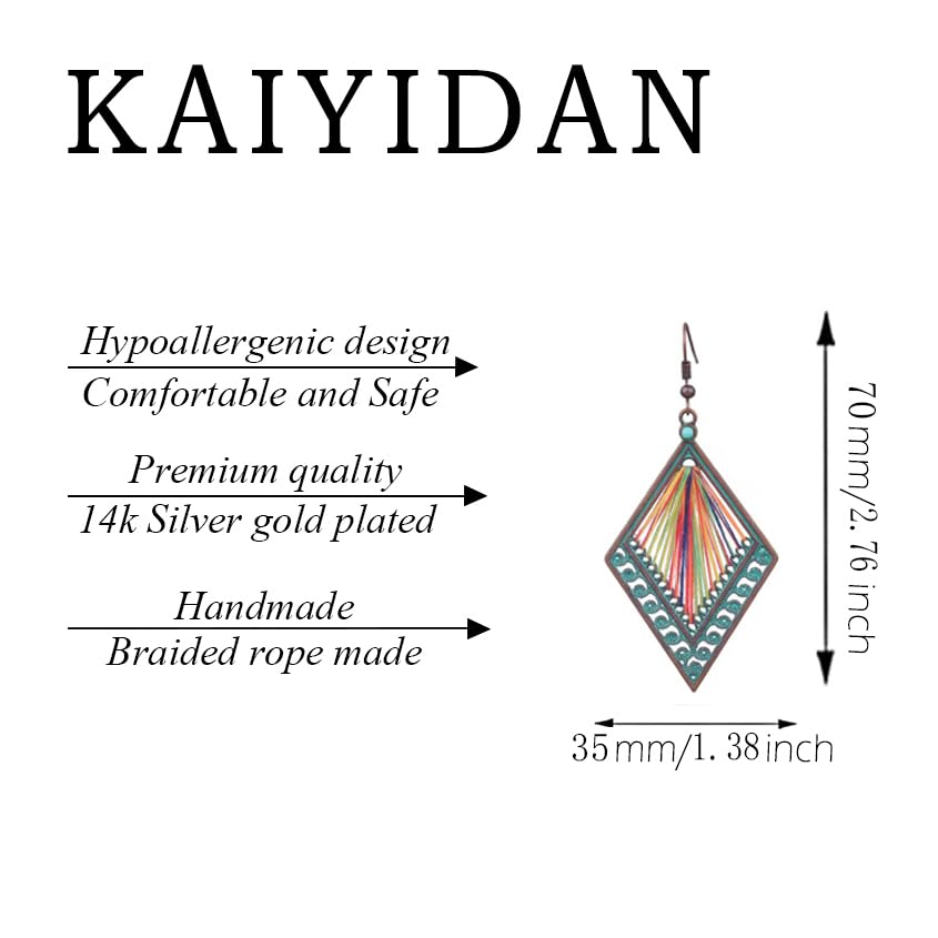 Silver/Gold Boho Dangle Statement Earrings for Women Trendy,Handmade Vintage Dainty Cute Long Drop Summer Earrings,fashion Accessories Jewelry Gifts - color: A2 muti-colored Braided ropegeometric