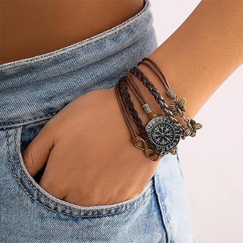 Viking Compass Protect Bracelet for Women Turquoise Charm Bracelets Viking Norse Jewelry for Women - color: D