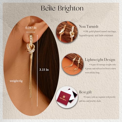 18K Gold/Silver Plated Dangle Earrings for Women Sparkly Rhinestone Long Tassel Dangle Earrings Dainty Long Hanging Chain Earrings Wedding Party Prom Earrings - color: Gold