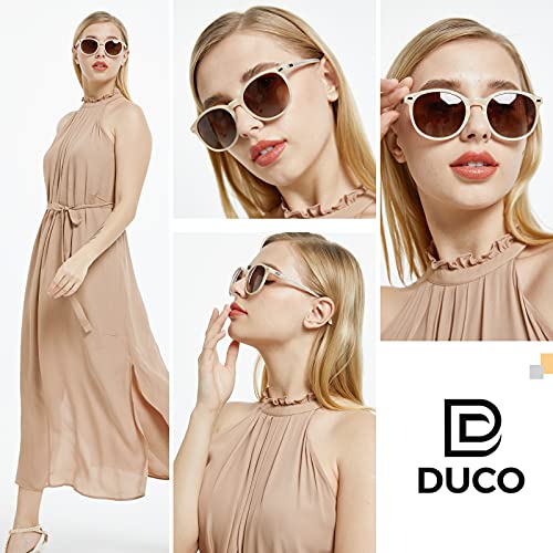 DUCO Women's Trendy Retro Round Acetate Polarized Sunglasses, UV400 99% Glare Block, Lightweight for Daily & Outdoor - color: Beige Frame Brown Lens