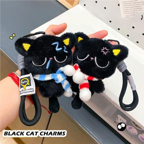 Bag Charm Cute Black Cat Plush Keychain for Handbags Backpacks Purse Keychain Accessories Charm for Cat Lover Gifts Red