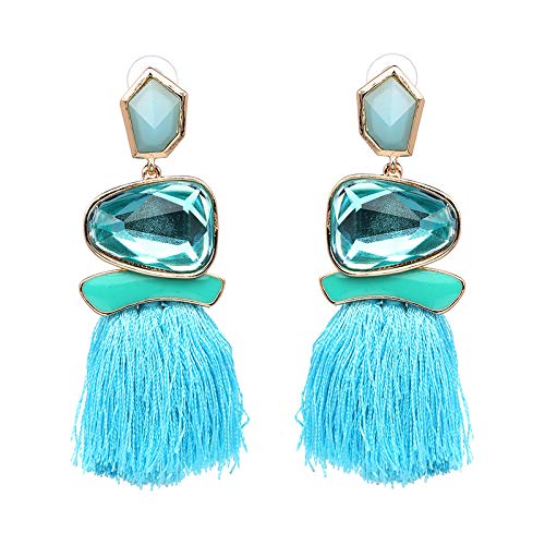 Vintage Long Tassel Drop Dangle Earrings Rhinestone Water Heart Leaf Shaped Boho Statement National Ethnic for Women Multicolor Boho Jewelry - color: Blue