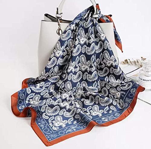 ANDANTINO 100% Mulberry Silk Scarf -21” Square Neckerchief with Gift Packed - color: Brown&blue-paisley