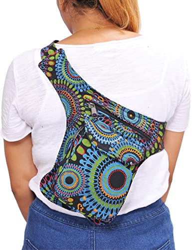 The Collection Royal Handmade Festival Waistpack Boho Hippie Waist Bag Hip Bum Running Belt Fanny Pack Travel Utility Belt (Blk+Grn) - color: Blk+Grn