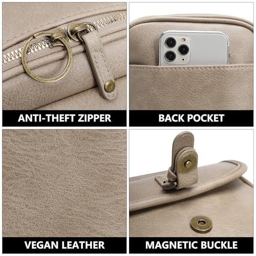 Small Crossbody Bags for Women Vegan Leather Messenger Purses, Vintage Wallet Anti Theft Shoulder Handbags with Card Slots - color: Retro Beige Gray