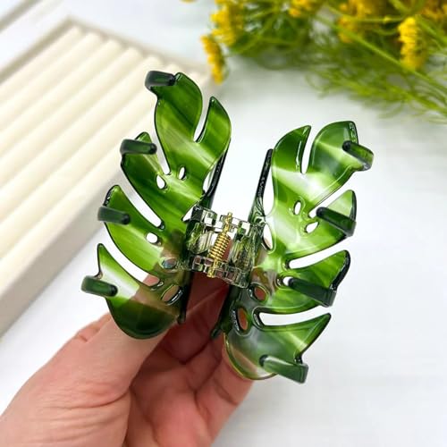 Green Monstera Leaf Hair Clip – Large Boho Acetate Hair Claw, Stylish Plant Leaf Hair Clamp, Trendy Hair Accessories, Gift for Plant Lovers & Her