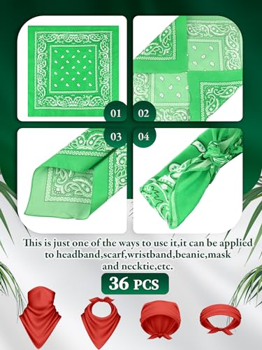 Unittype 36 Pieces Paisley Bandana Cowboy Bandanas Sports Novelty Headband Square Scarf Outdoor for Western Party Costume - color: Assorted Neon Color, style: Simple Style