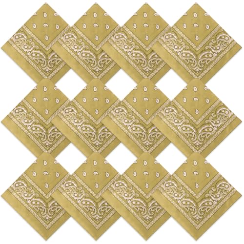 Suhine 12 Pcs Bandanas Bulk for Women Men 22 x 22 Inch Paisley Headband Cowboy Handkerchief Summer Beach Party Costume - color: Beige