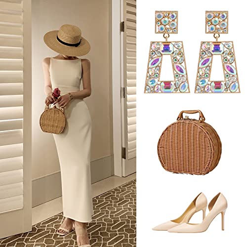 Rhinestone Rectangle Statement Earrings Colorful Crystal Geometric Drop Dangle Earrings for Women Prom Party - color: ab