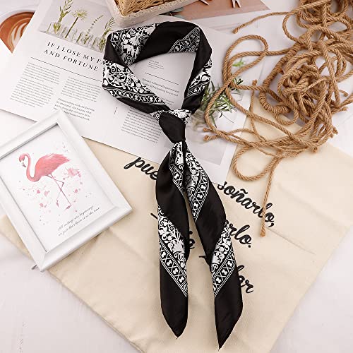 NZKNP Silk-Like Head Scarf - Women's Bandana Wraps - color: 32-black and Beige, size: 35"*35"
