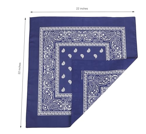 100% Cotton Fine thick Bandanas/Fashion Scarf for Men & Women Paisley printed (6, navy blue)
