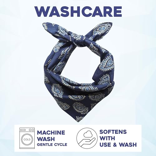 AVKA Studio 100% Cotton Bandanas for Women & Men, 2 Pack 20x20 Inch, 22x22 inch Hand Printed, Lightweight Cotton Handkerchief - color: Indigo Blue & White, size: 22 x 22 Inches Large
