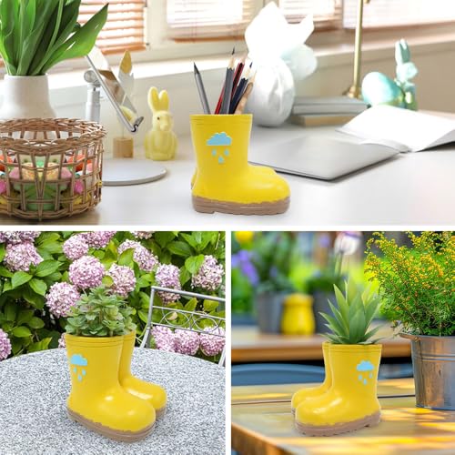 Yellow Rain Boot Flower Pot Garden Planter Succulent Planter Resin Cute Boots Planter Pot Decorative Succulent Planter Pot with Drainage Hole Boots Flower Vase Gift - color: Design-2