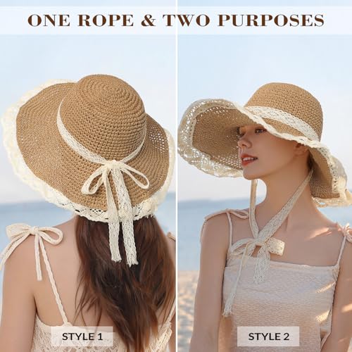 Beach Hats for Women - Beach Hat Womens UPF 50+, Packable Sun Hat Women Roll Up, Wide Brim Straw Hat for Women - color: Khaki Sun Hat