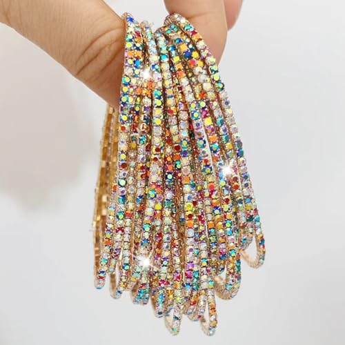 10 Pieces Women's Tennis Bracelet Set 2mm Extra-fine Delicate Rhinestones Adjustable Stackable Stretch Bracelet Wedding Party Jewelry Gifts - color: G-MIX AB