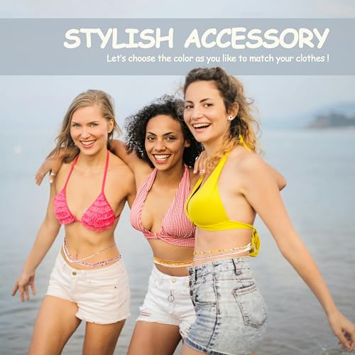 African Waist Beads For Women Colorful 3PCS Layered Belly Body Chain Beach Bikini Waist Jewelry Body Accessories For Women - style: 3 Layered Bead-Blue mixed Black