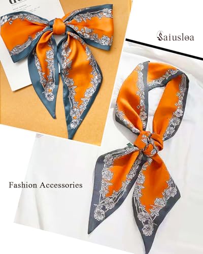 Purse Scarf For Handbags Head Scarves For Women's Hair Bags Scarfs Long Skinny Scarves Fashion Silky - color: A16-orange Gray Border