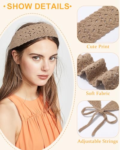HAIMEIKANG Hippie Hair Bandana Headbands for Women Boho Headband Knit Hair Bands Floral Head Wrap for Women and Girls(Black+Beige+Coffee) - color: Black+Beige+Coffee