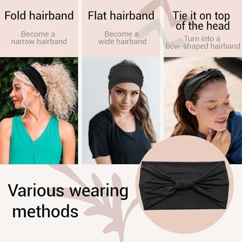 2 Pack Black Wide Headbands for Women - Thick Stretchy Non Slip Fabric Sweat Bands, Soft Hair Bands for Workout, Running, Spa, Makeup & Washing Face - color: 2 Color (Black+Black)