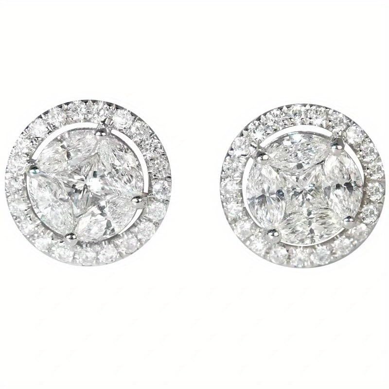 1pair Fashion Exquisite Inlay Shiny Zirconia Round Stud Earrings for Women Men Daily Casual Party Simple Earrings Accessories - color: Silvery