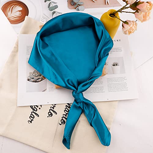 NZKNP Silk-Like Head Scarf - Women's Bandana Wraps - color: 16-turquoise, size: 35"*35"