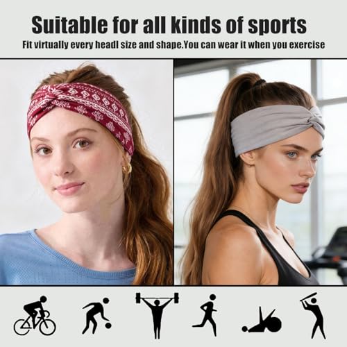 Yeshan 12 Pack Headbands for Women, Boho Sports Hairbands, Elastic Wide Headband Non Slip Workout Yoga Criss cross Headbands for Women - color: Multicolor