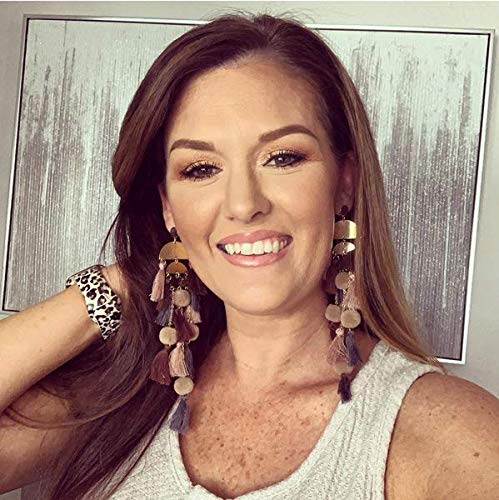 Long Tassel Earrings for Women Colorful Fringe Drop Dangle Earrings Bohemian Hawaiian Summer Beach Jewelry for Womens Vacation Outfits - color: Coffee