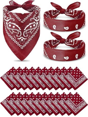Unittype 36 Pieces Paisley Bandana Cowboy Bandanas Sports Novelty Headband Square Scarf Outdoor for Western Party Costume - color: Wine Red, style: Simple Style