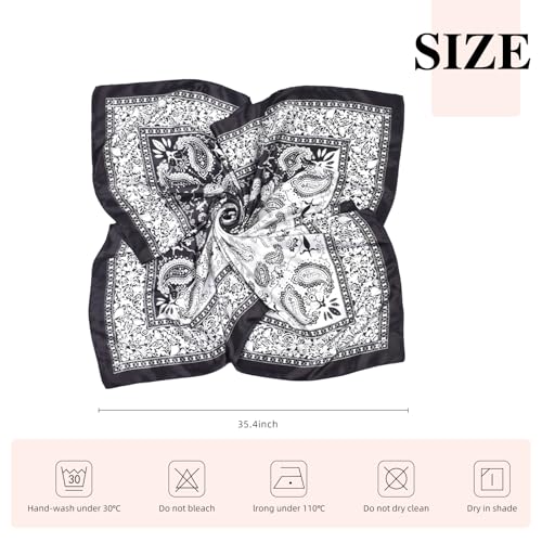 35 x 35 Women's Fashion Pattern Large Square Silk Like Hair Scarf Head Sleeping Wrap Satin Neck Bandana for Gift… - color: Double Cashew Nuts-black
