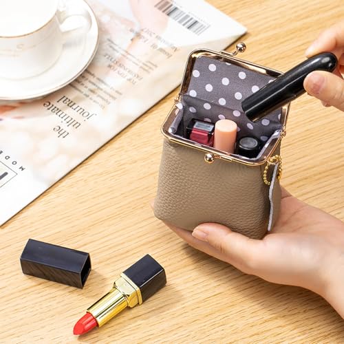 Genuine Leather Mini Jewelry Box, Portable Genuine Leather Mini Coin Jewelry Purse, Vintage Travel Jewelry Case Organizer with Kiss Lock, for Earring, Ring, Necklace Coin or Lipstick(Orange) - color: Orange
