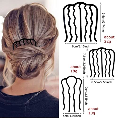 6 Piece Metal Hair Side Combs Hair Fork Clip Teeth Hair Pin Stick for Updo Bun, U Shape for Vintage Hairstyle Hair Accessories(Black-4/7 teeth) - color: Black-4/7 Teeth