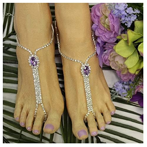 1Pair Beach Rhinestone Barefoot Sandals Anklet with Toe Ring Crystal Anklet Bracelet Rhinestone Bridal Wedding Foot Chain Sandal Anklet for Women