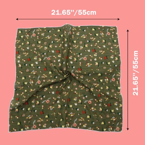Bandanas for Women Men 21"x21" Floral Headband Scarf Versatile Hair Bandana Square Head Scarf - color: Olive Green