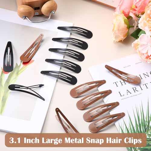 WILLBOND 30 Pieces 3.1 Inch Large Metal Snap Hair Clips Nonslip Barrettes Women Hair Accessories (Brown and Black) - color: Brown and Black, style: Minimalist