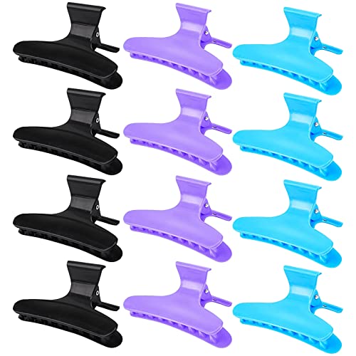Ondder Hair Clips, 12 Pack - Butterfly Hair Clips Clamps Claws Pro Salon Hair Clips for Cutting, Styling, Sectioning, Coloring Hair - Hair Accessories for Women Girls - color: Black & Blue & Purple