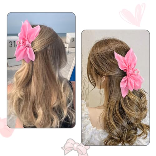 Bow Claw Clips Bow Hair Clips 2PC Pink Big Hair Bows for Women Butterfly Styling Large Hair Clips for Thick Hair for Girls Hair Accessories for Teen - color: 2PC-Pink