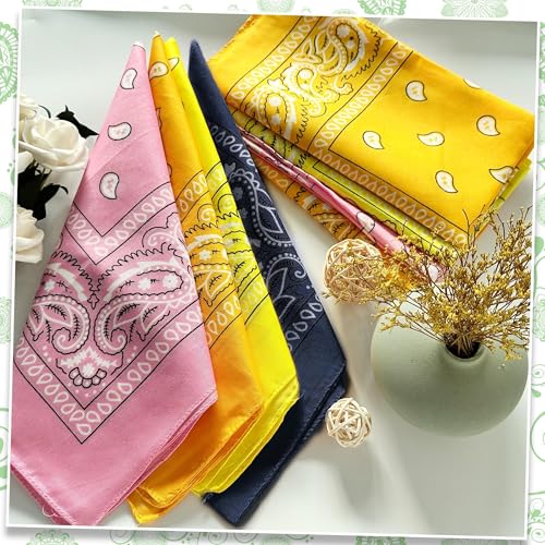 ILHSTY 60 Pcs Women Men Paisley Bandanas Bulk Unisex Bandanas Head Cowboy Scarf Necktie handkerchief Party Supplies - color: Golden Yellow