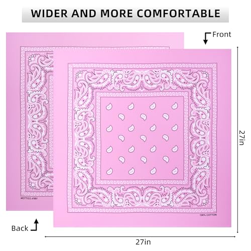 Extra Large Bandana 27” x 27”,100% Cotton bandana for Men and Women，Multi-Purpose Scarf Headbands ，Head Scarfs - color: Rose Red/Pink