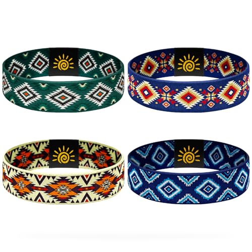 4 Pcs Surfer Beach Bracelets for Men Women Inspirational Elastic Comfy Summer Reversible Wristband Gifts Friendship Bracelets - color: Western Aztec Boho-Bracelets, size: (7.5") Large