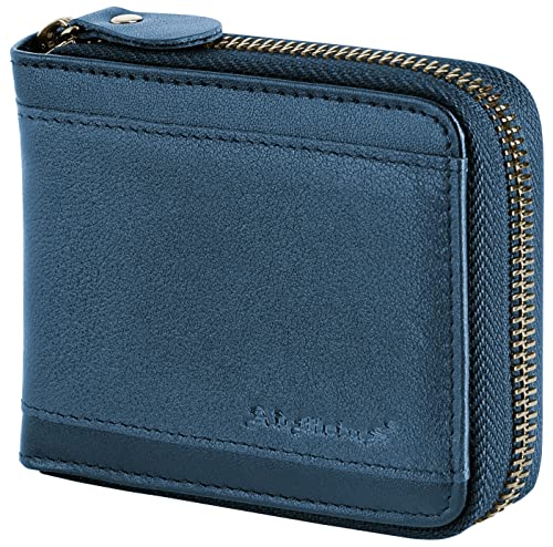 Admetus Mens RFID Blocking Wallets Zipper Leather Wallet for Men Bifold RFID Card Holder - color: Blue50778