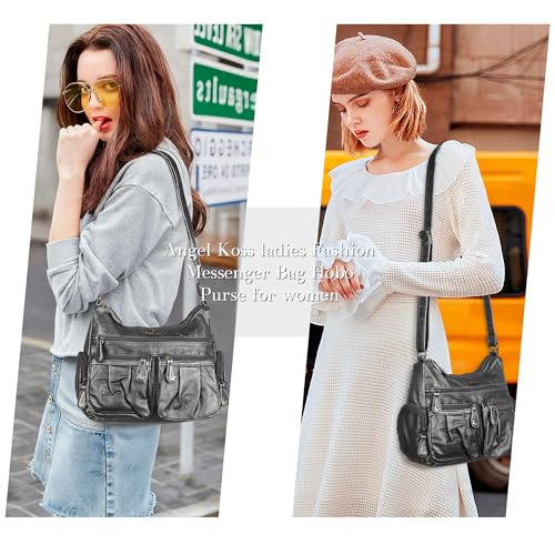 Angel Kiss Crossbody Bags for Women, Ladies Shoulder Handbags and Purses Medium Faux Leather Pocketbooks | Ladies - color: Silver Grey
