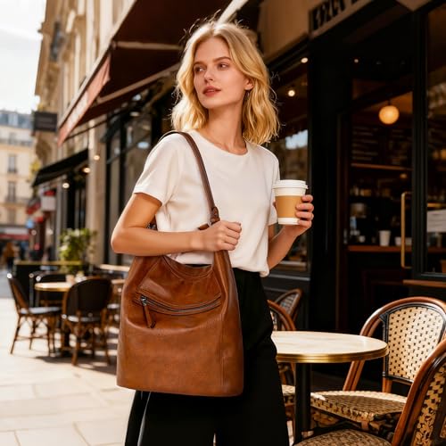 TANTOMI Hobo Bags Purses for Women, Women's Crossbody Handbags and Shoulder Bag, Multi-Pocket Large Hobo Purse - color: Brown.b
