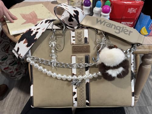 Montana West Wrangler Animal Print Tote Bag for Women Western Purse Boho Top Handle Satchel Handbag - color: Cow Khaki