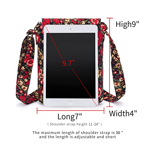 OPQRSTU Women's Retro Small Size Canvas Shoulder Bag Hippie Boho Crossbody Handbag - color: Corduroy Red Black