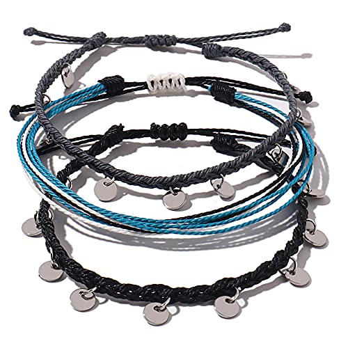 FANCY SHINY String Ankle Bracelets Waterproof Rope Anklets Braided Beach Boho Coin Anklets Cute Friendship Foot Jewelry for Women - style: Black Gray Disc