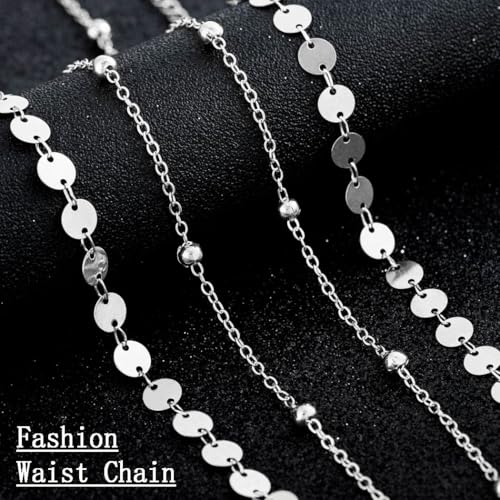 Rhinestone Waist Chains Crystal Waist Chain with Pendant Abdominal Chain Thin Minimalist Body Chain Jewelry for Women Beach Rave - style: C-Sequin+Beads-Sliver
