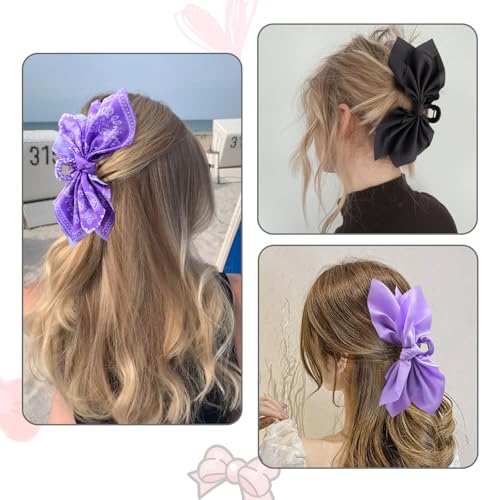 Bow Claw Clips Bow Hair Clips 3PC Purple Big Hair Bows for Women Butterfly Styling Large Hair Clips for Thick Hair for Girls Hair Accessories for Teen - color: 3PC-Purple
